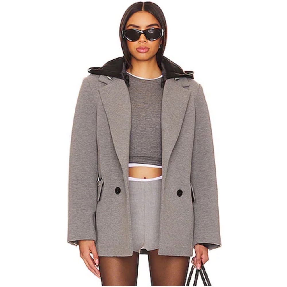 Shoreditch Ski Club || Seren Hooded Mixed Media Blazer Ponte Scuba Gray Black XS